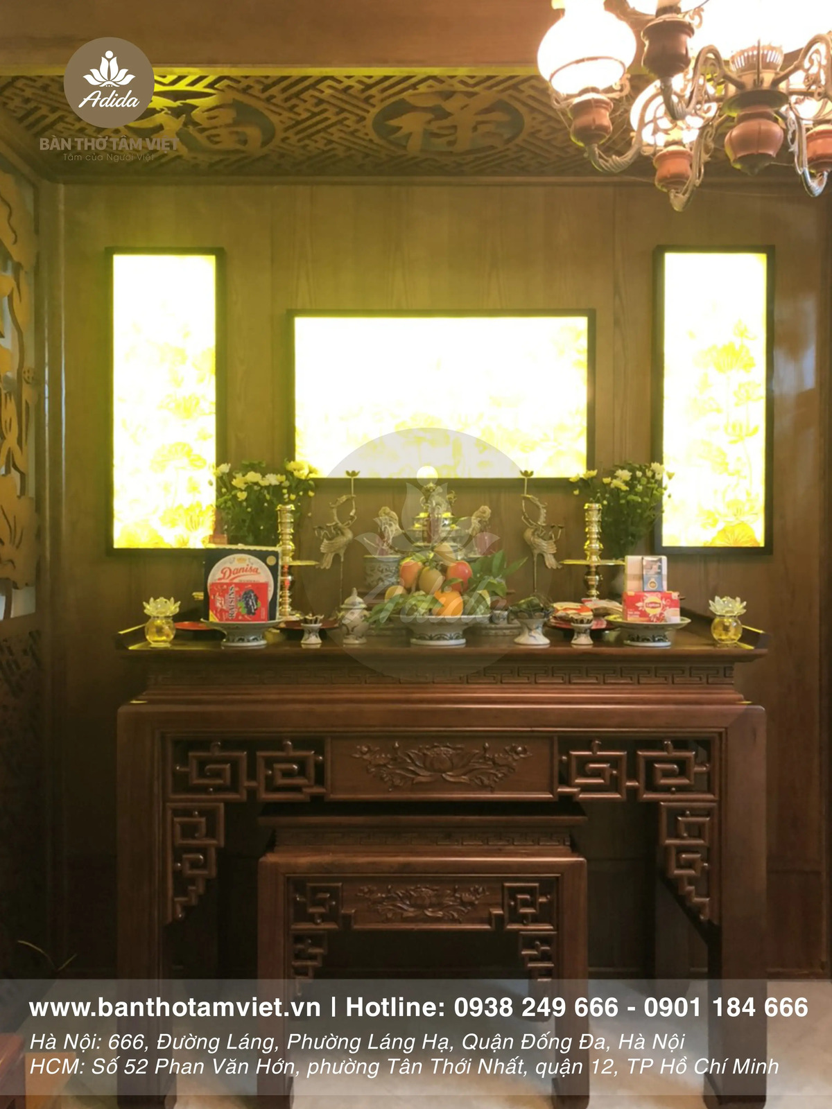 Mẫu bàn thờ đứng gia tiên gỗ Hương